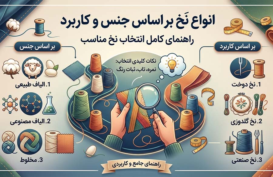 انواع نخ بر اساس جنس و کاربرد | راهنمای کامل انتخاب نخ مناسب